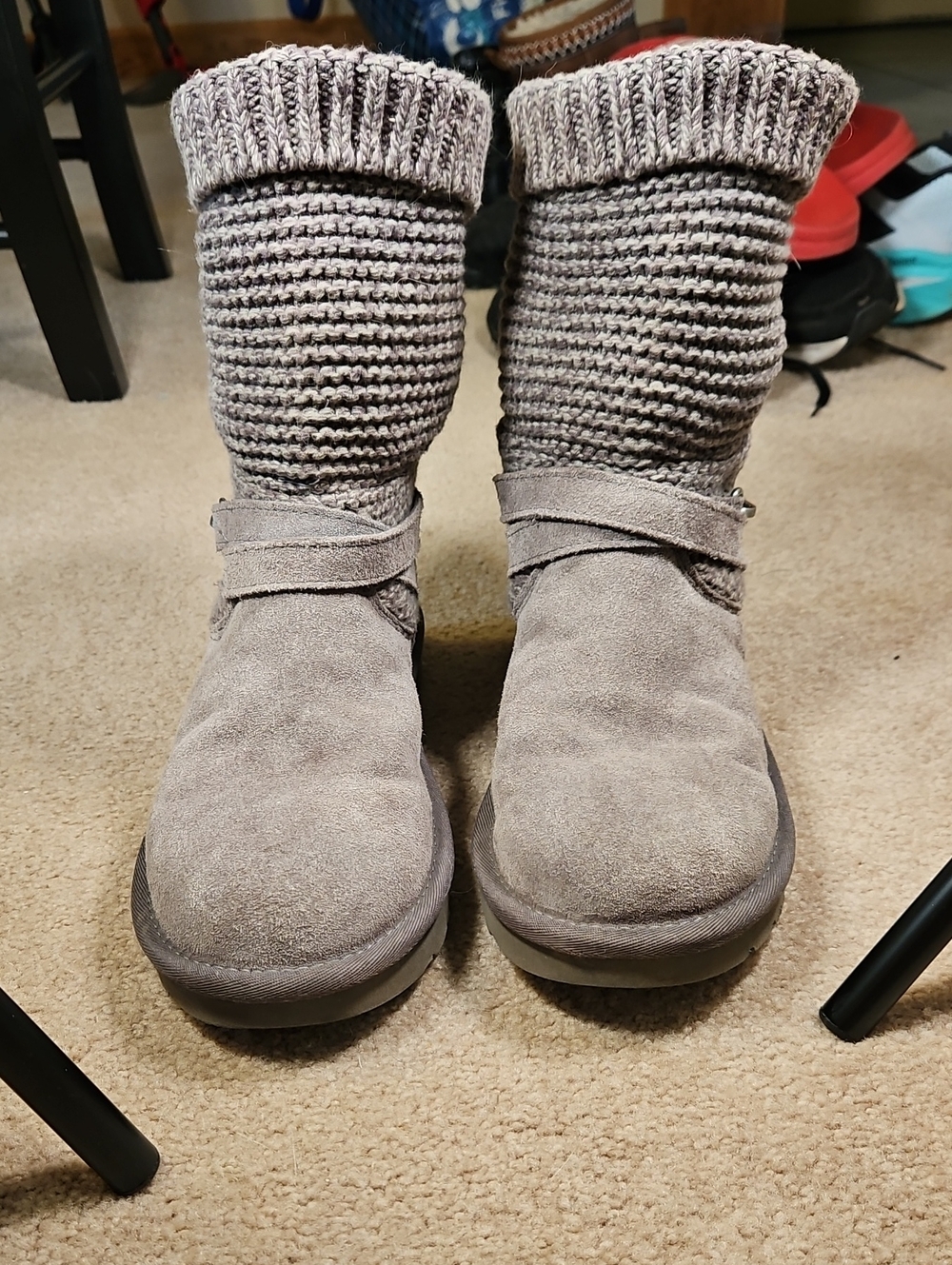 Ugg Cozy Knit-Top Suede Ankle Boots - Light Gray Size 8